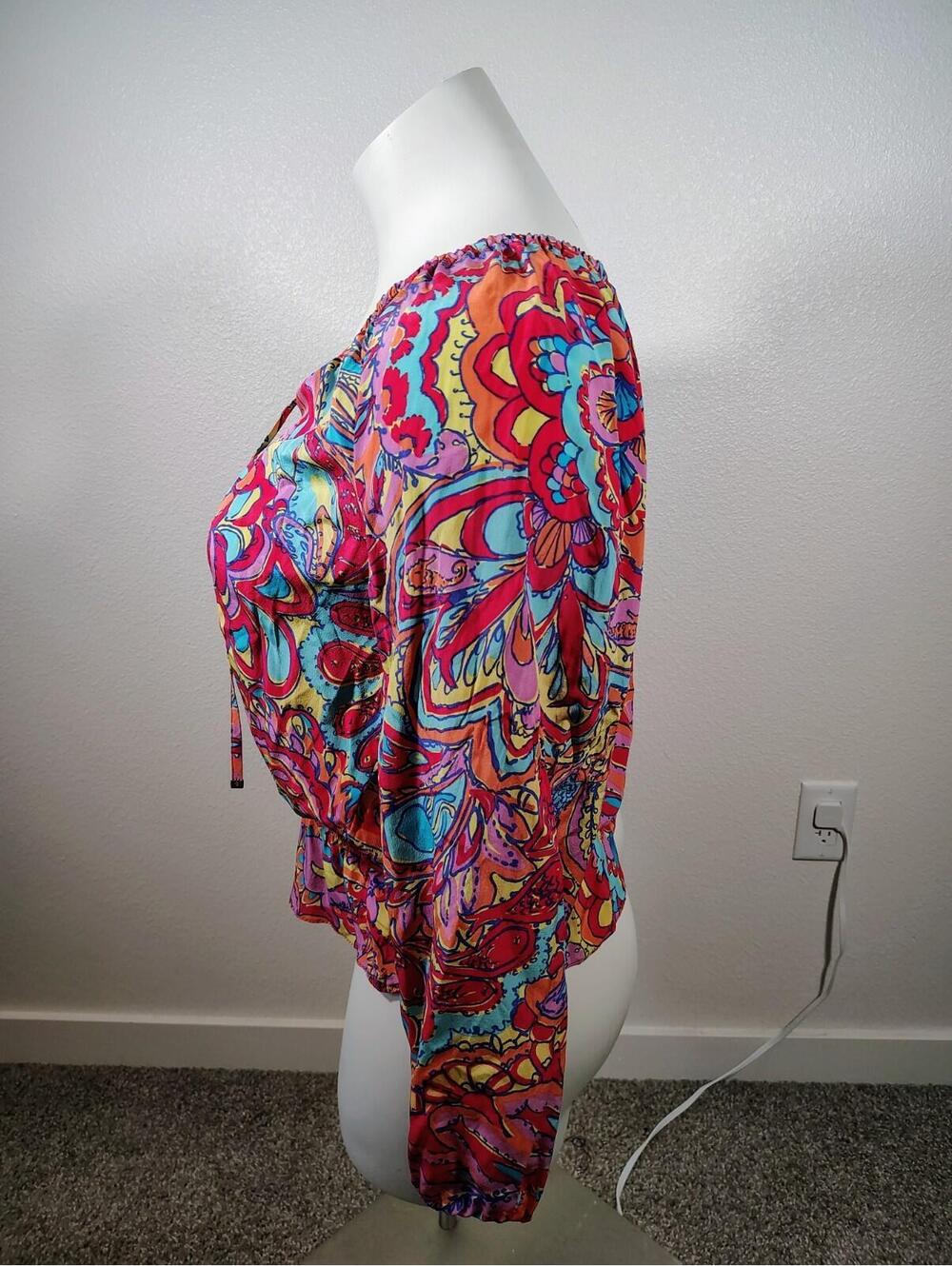 Lily Pulitzer Sz L Women Blouse Multicolor floral long Sleeve 100% Silk Boho - Picture 3 of 9